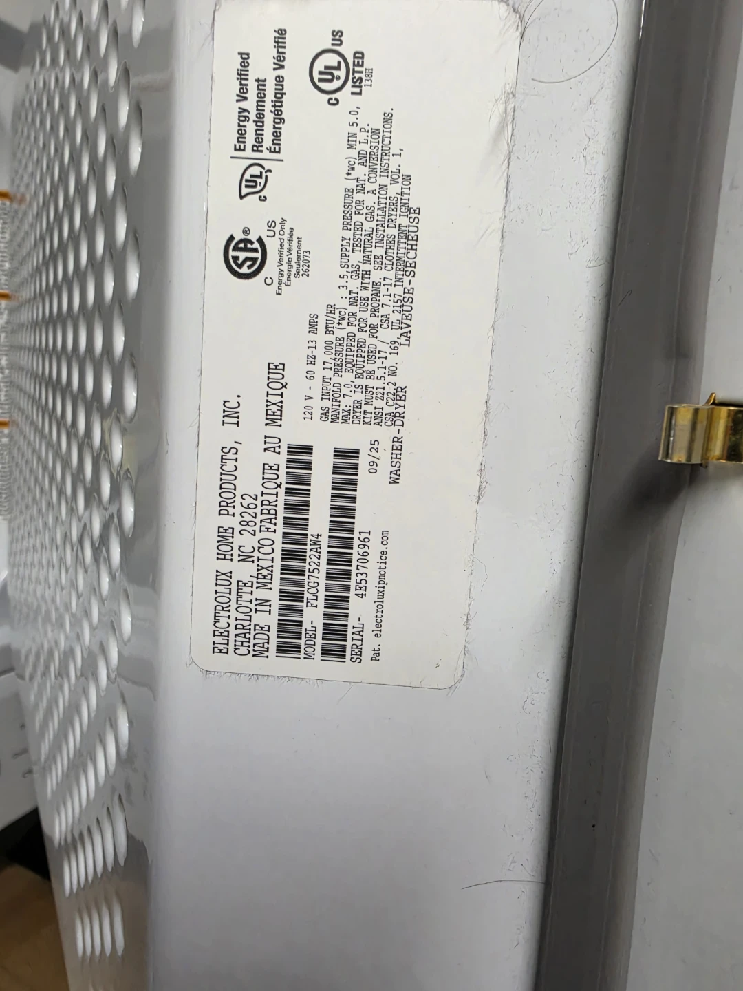 Frigidaire Stacked Washer Dryer Unit FLCG7522AW4 - photo 2