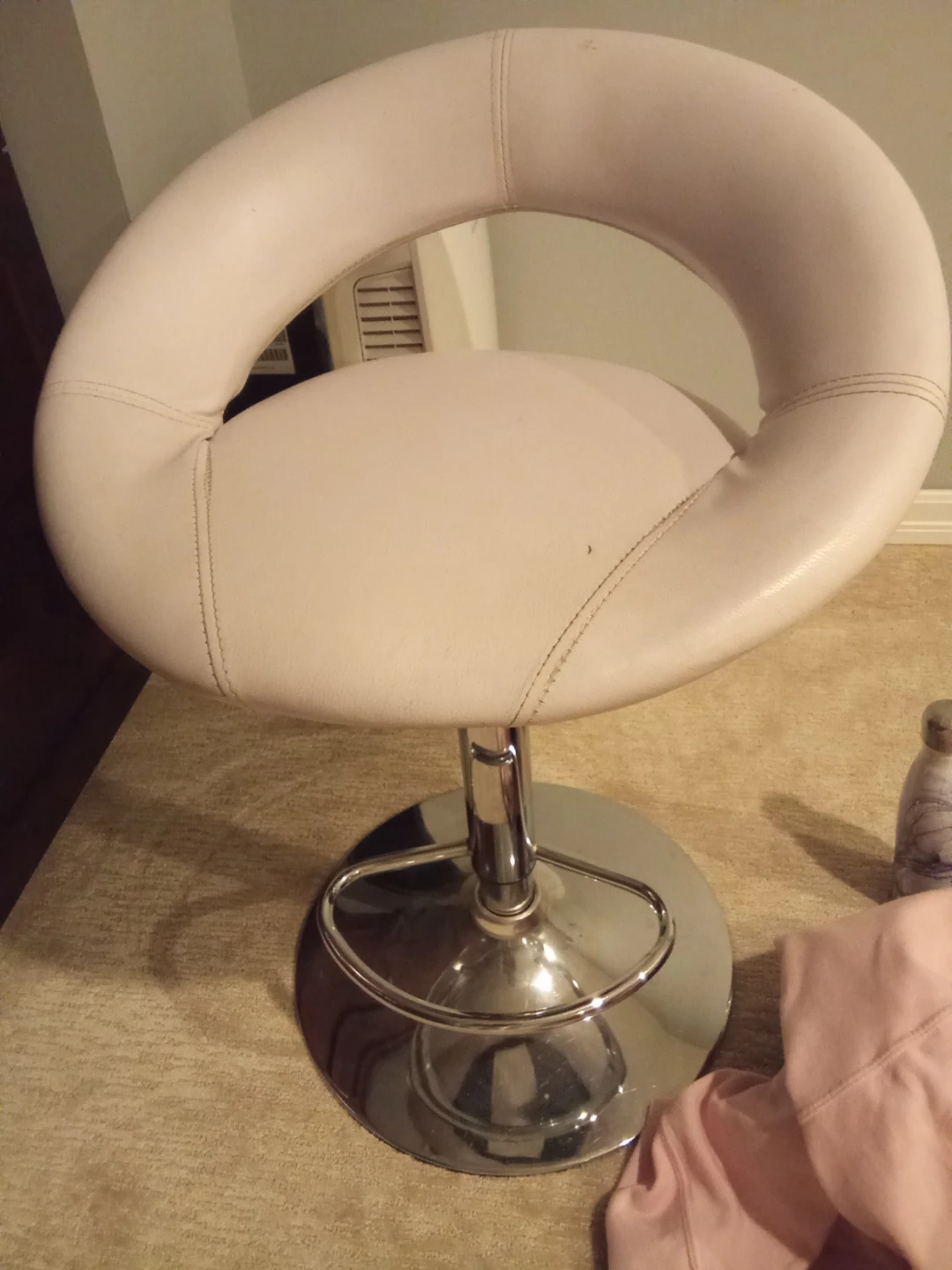 White faux leather swivel bar stool