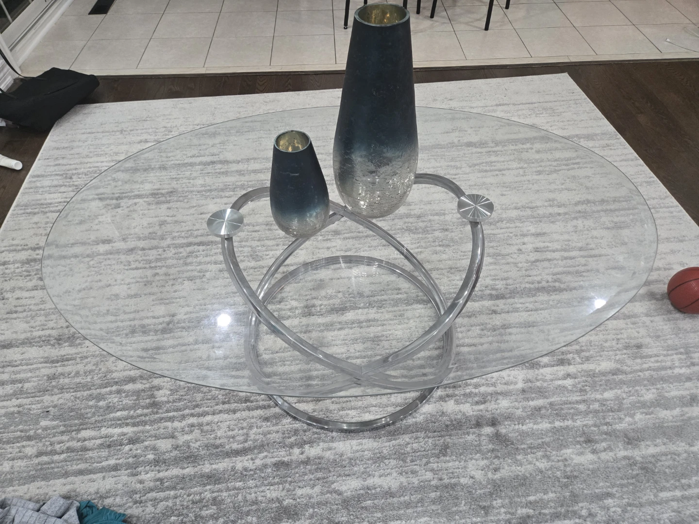 Oval Glass Coffee Table with Chrome Base - photo 2