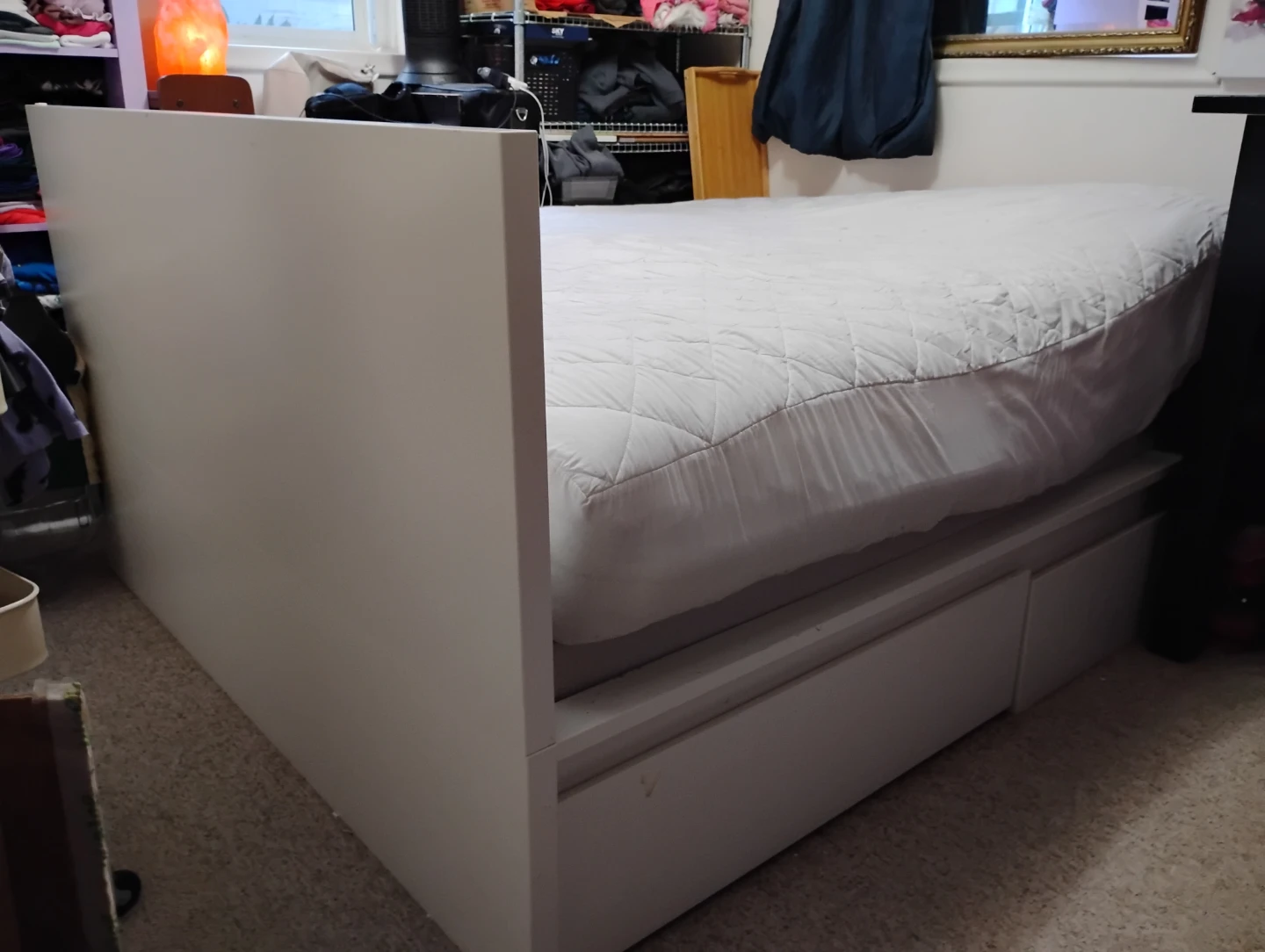 Ikea White bedframe with four drawer storage Queen