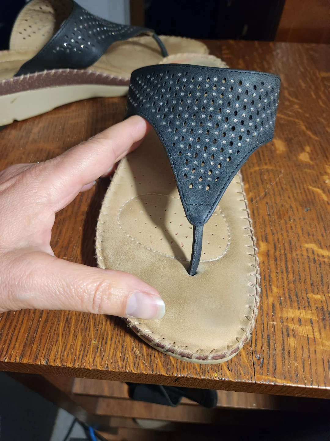 Studded Black Perforated Wedge Sandals - photo 2