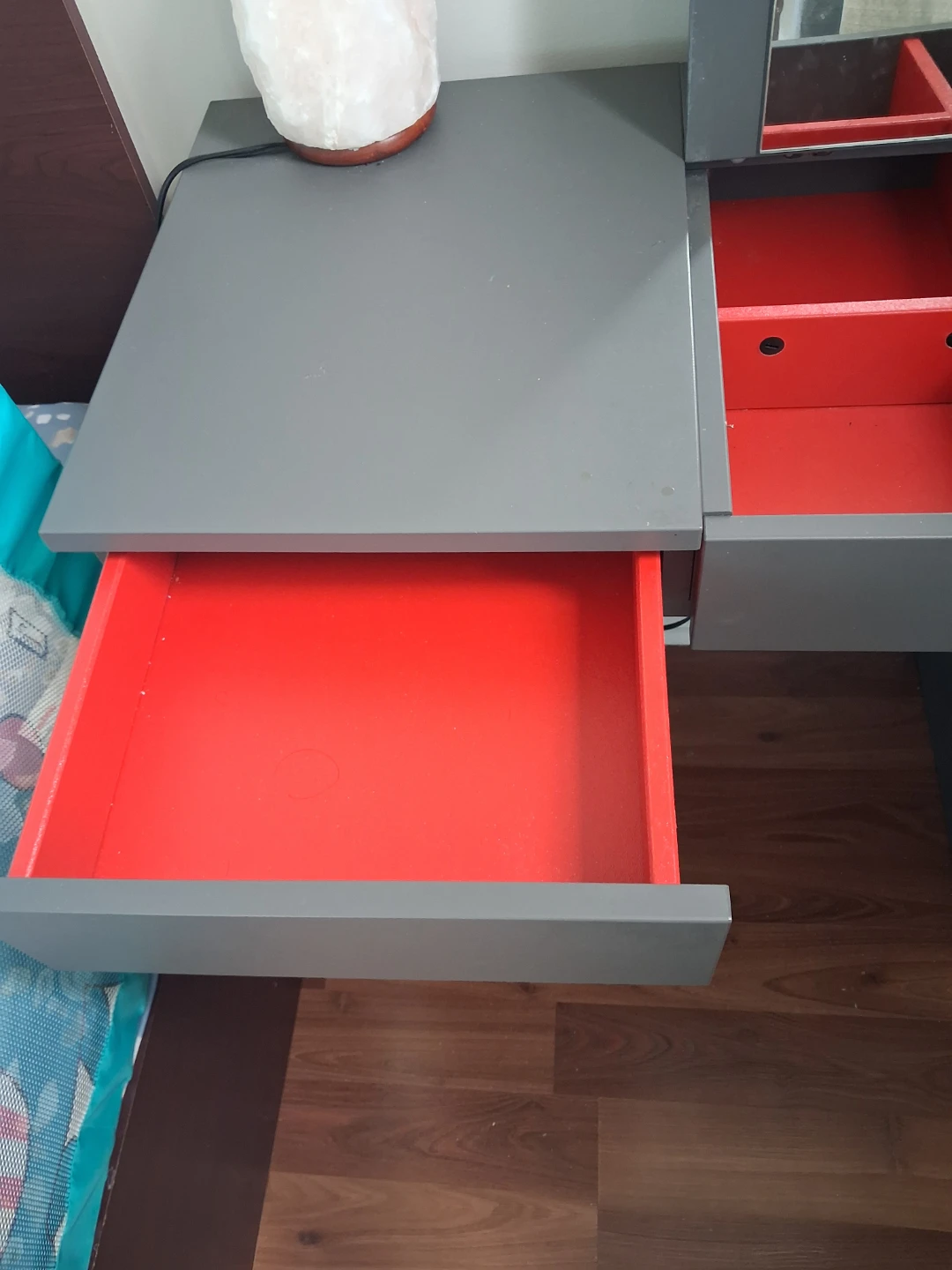 Grey Vanity Desk with Mirror and Storage - photo 3