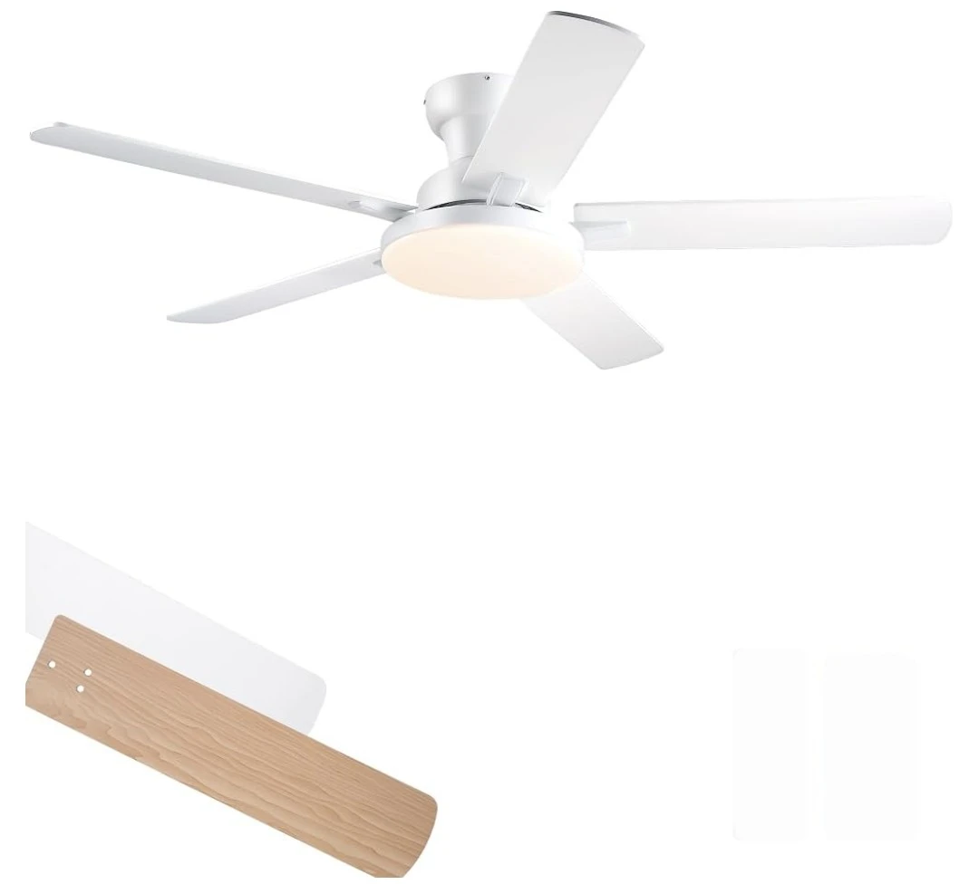 Passky Ceiling Fans with Lights, 52 inch Flush Mount Ceiling fan