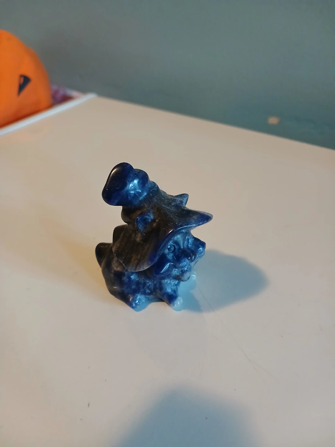 Natural Sodalite Carved Cat With Witch Hat Figurine - photo 2