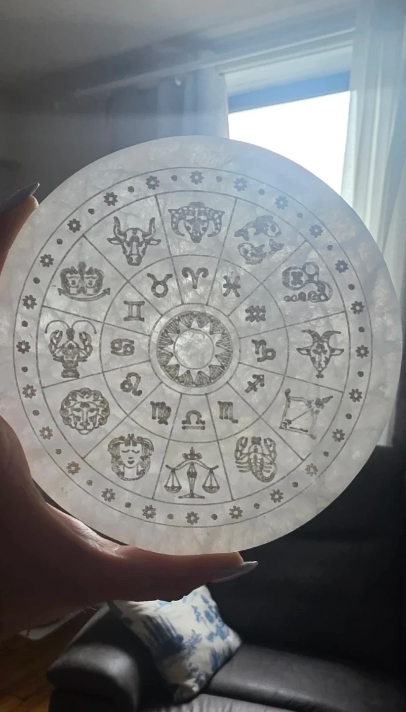 Selenite  plate - Zodiac Selenite Plate