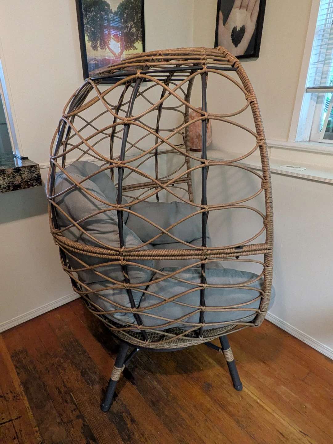 Wicker Egg Chair with Grey Cushion - photo 2
