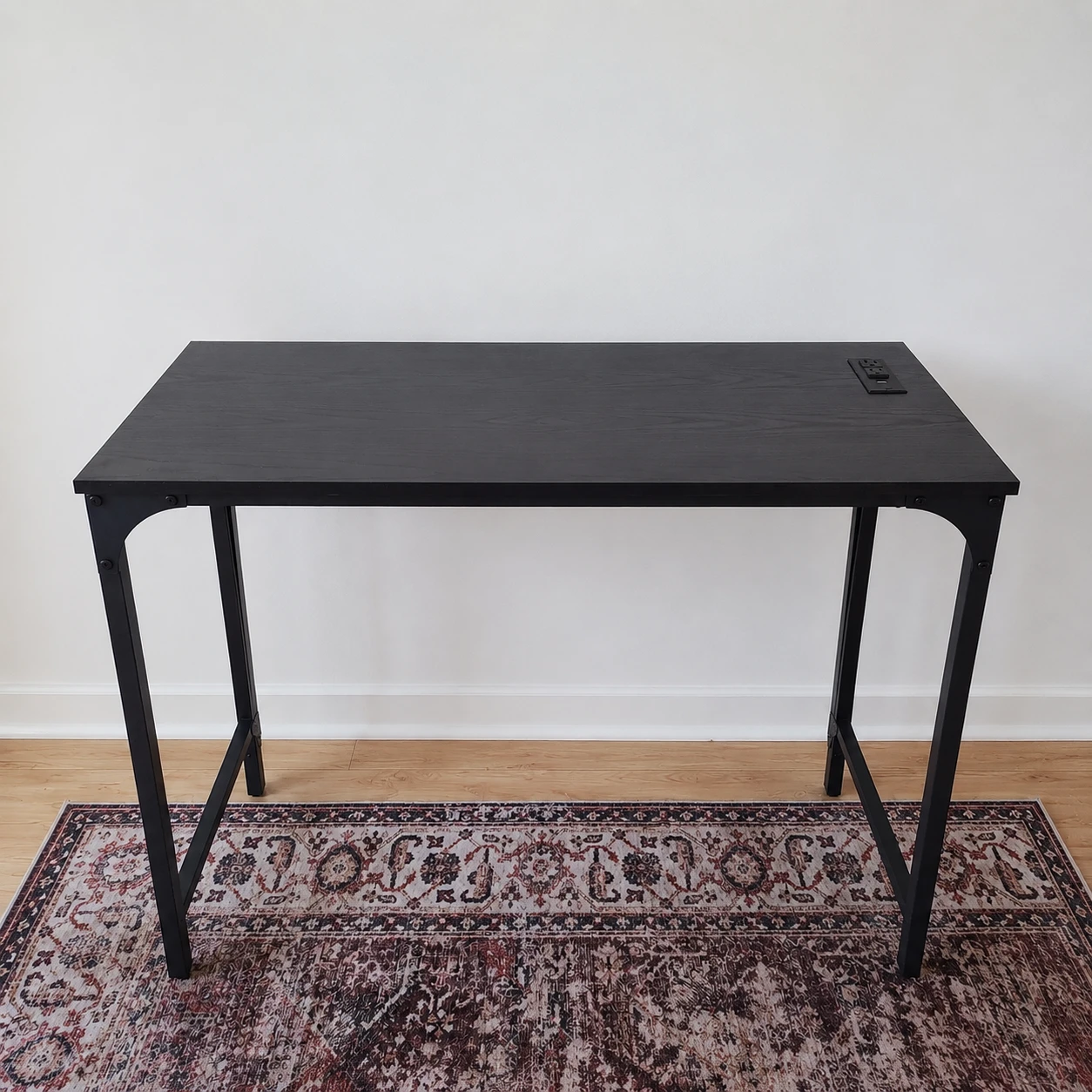 Black Office Desk with Built-in Power Outlet