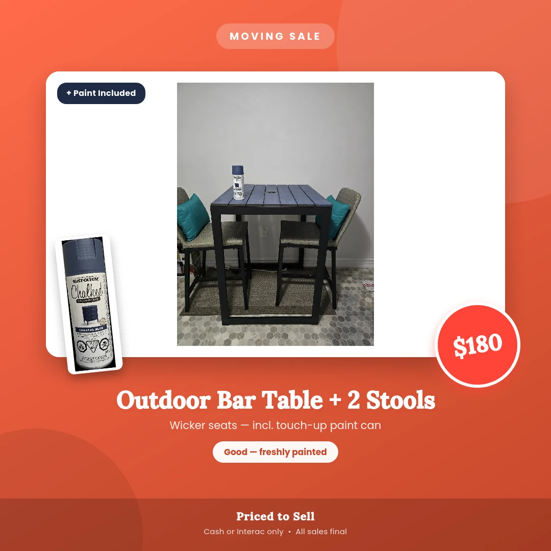 Outdoor Bar Table + 2 Stools with Paint