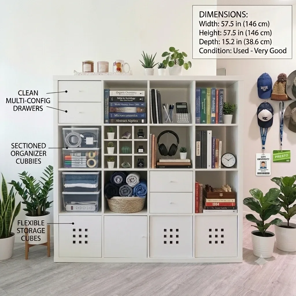 4x4 White Storage Shelf Unit with Cubbies and Drawers - photo 3
