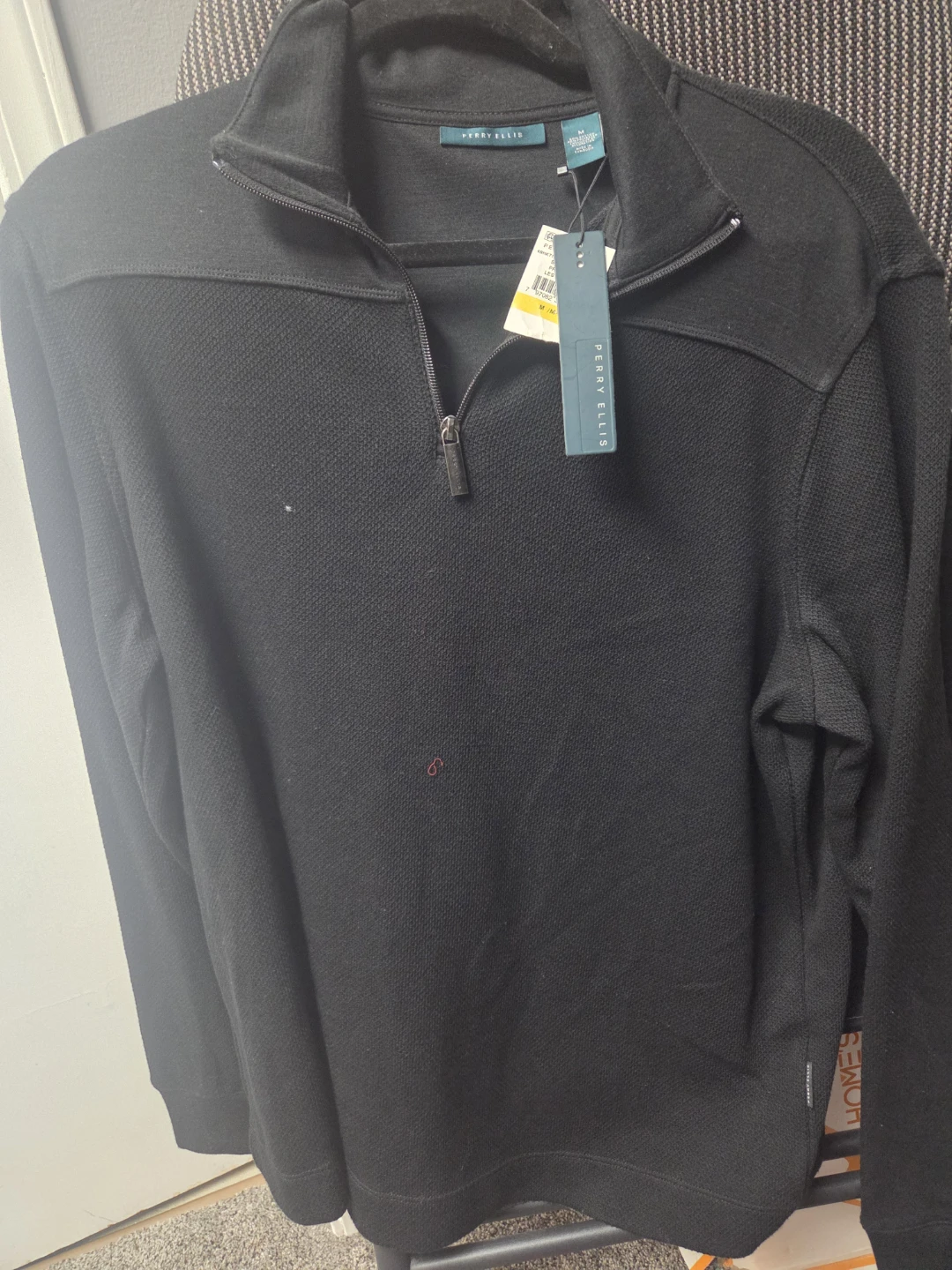 Perry Ellis Men's Black 1/4 Zip Sweater - Size Medium