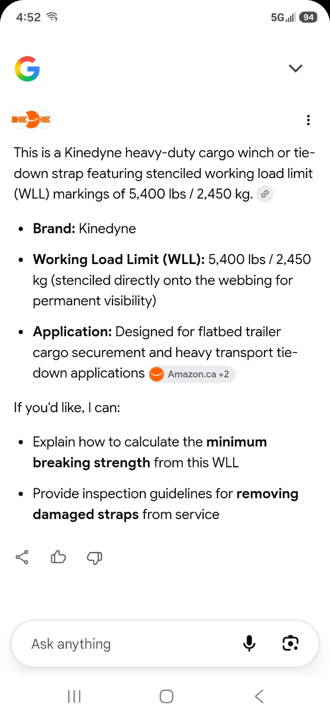 Kinedyne Heavy Duty Cargo Winch Tie-Down Strap 5400lbs - photo 3