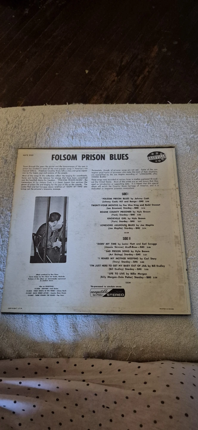 Johnny Cash Folsom Prison Blues Vinyl Record - photo 2