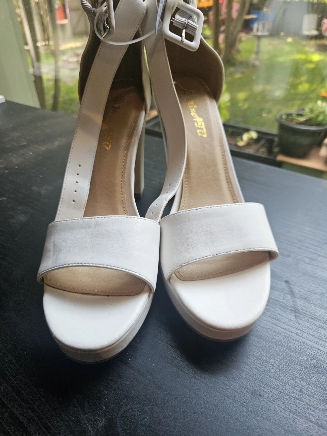 White Block Heel Sandals Size 8.5