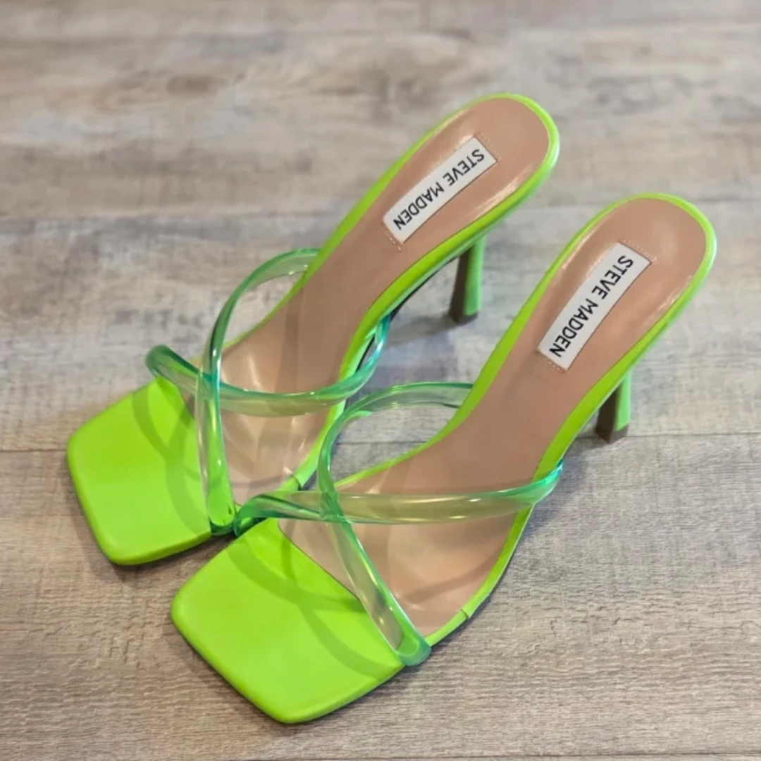Steve Madden Jada Neon Green Clear Strap Heels Size 10 - photo 2