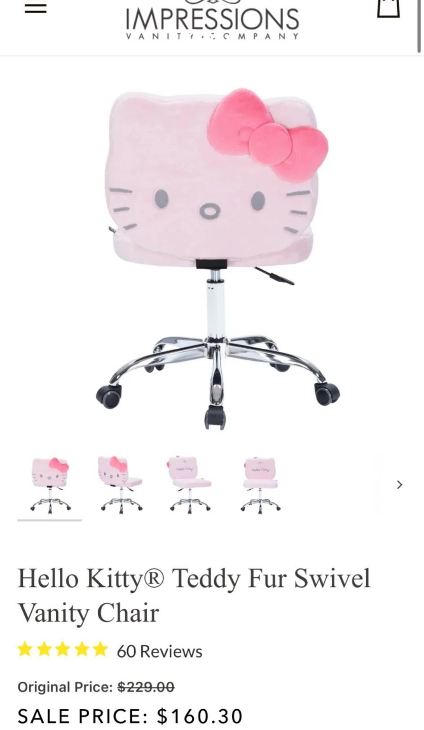 Hello Kitty Teddy Fur Swivel Vanity Chair - photo 4