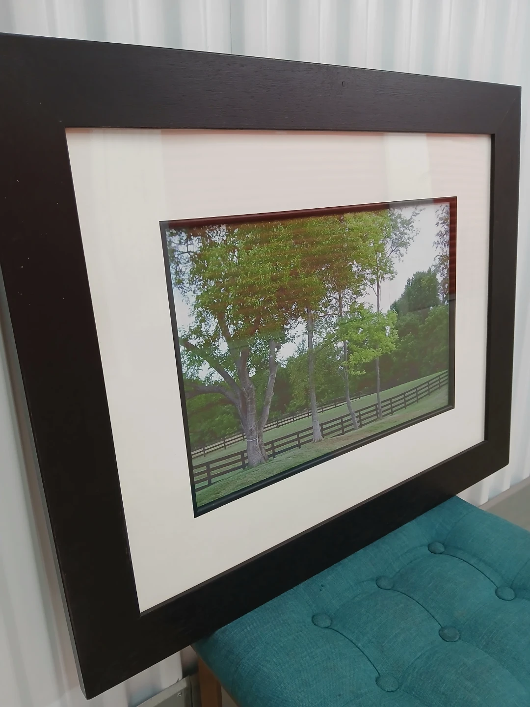 Framed Landscape Picture with Trees and Fence - photo 2