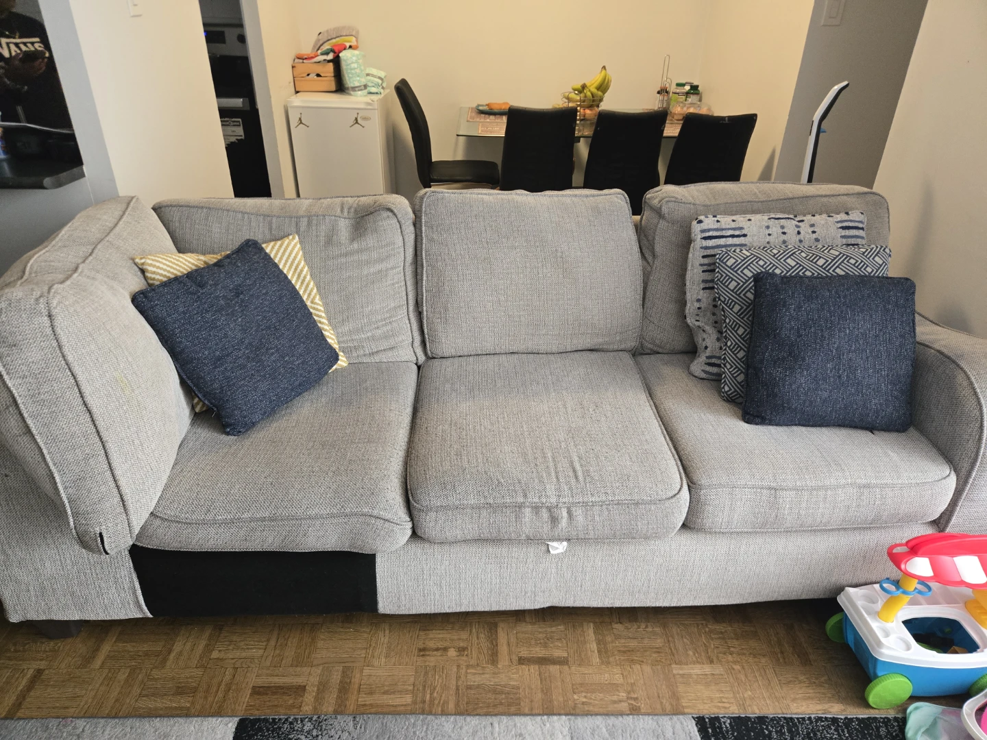 Grey Fabric Sofa with Throw Pillows - photo 3
