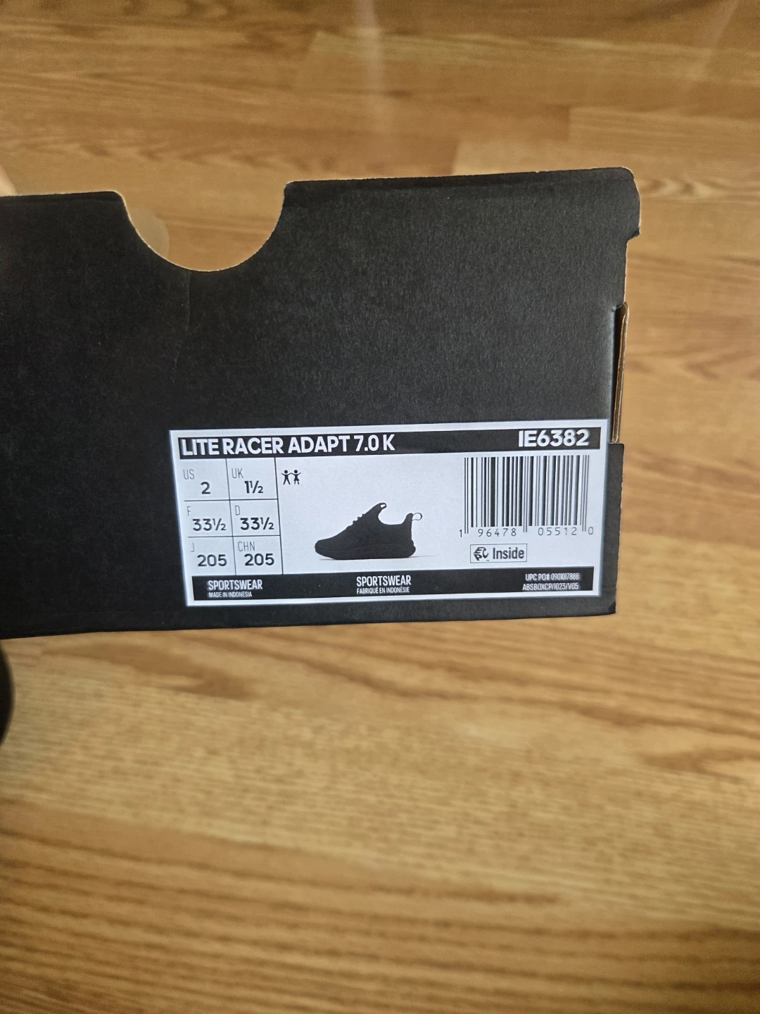 Size 2, Brand New! Adidas Lite Racer Adapt 7.0 K Kids Shoes - photo 2