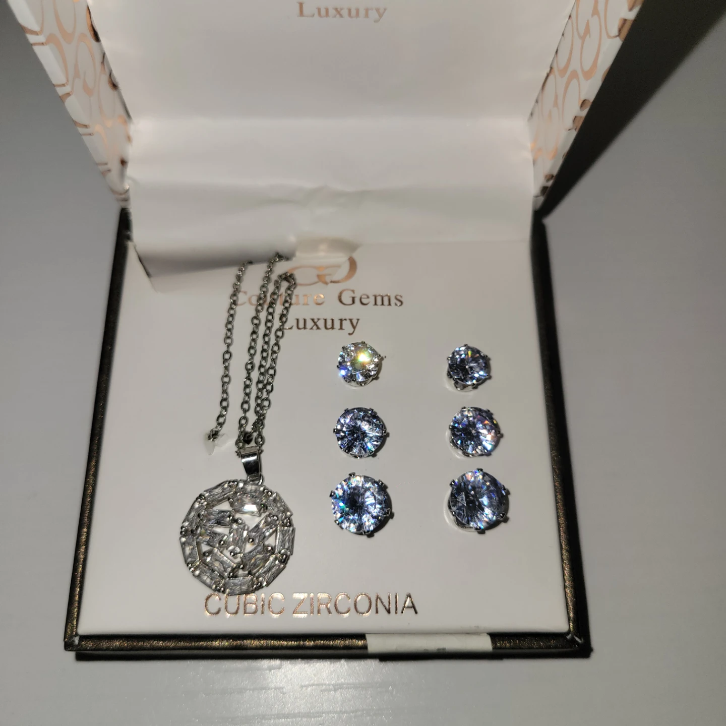 Cubic Zirconia Necklace and Earring Set