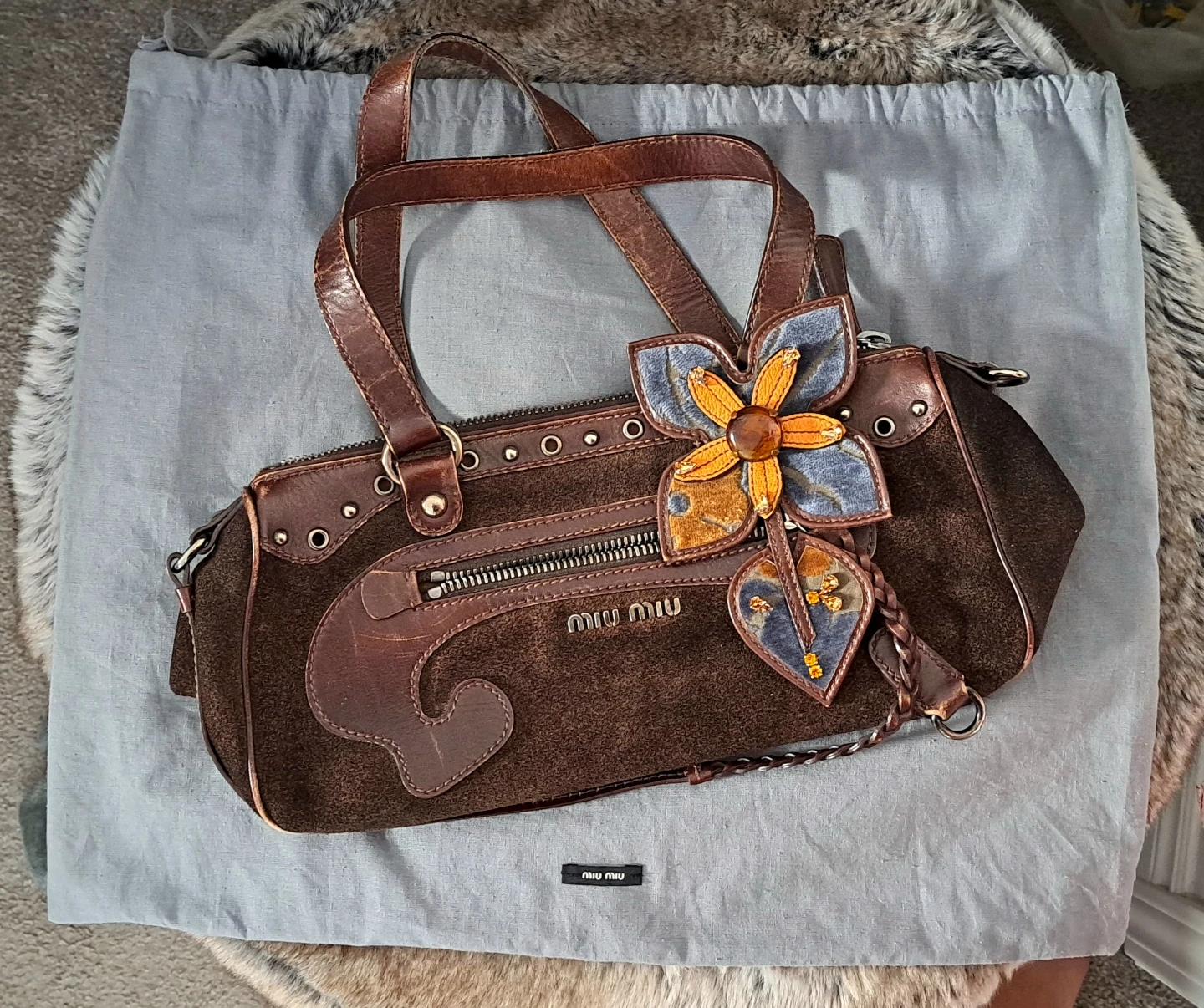 Miu Miu Suede and Leather Satchel with dust bag