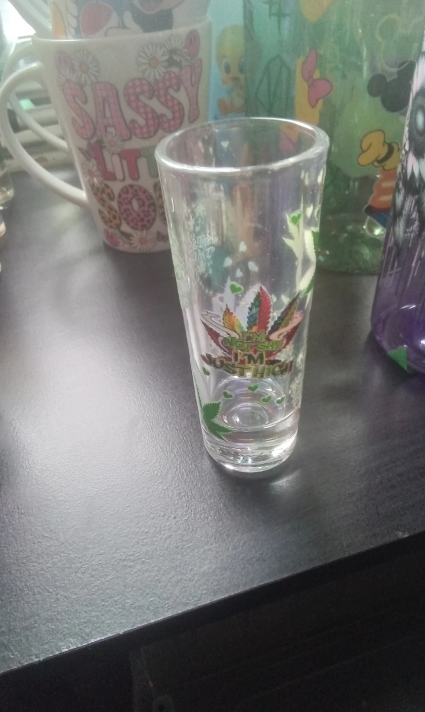 Clear Shot Glass with Marijuana Leaf Design - photo 3