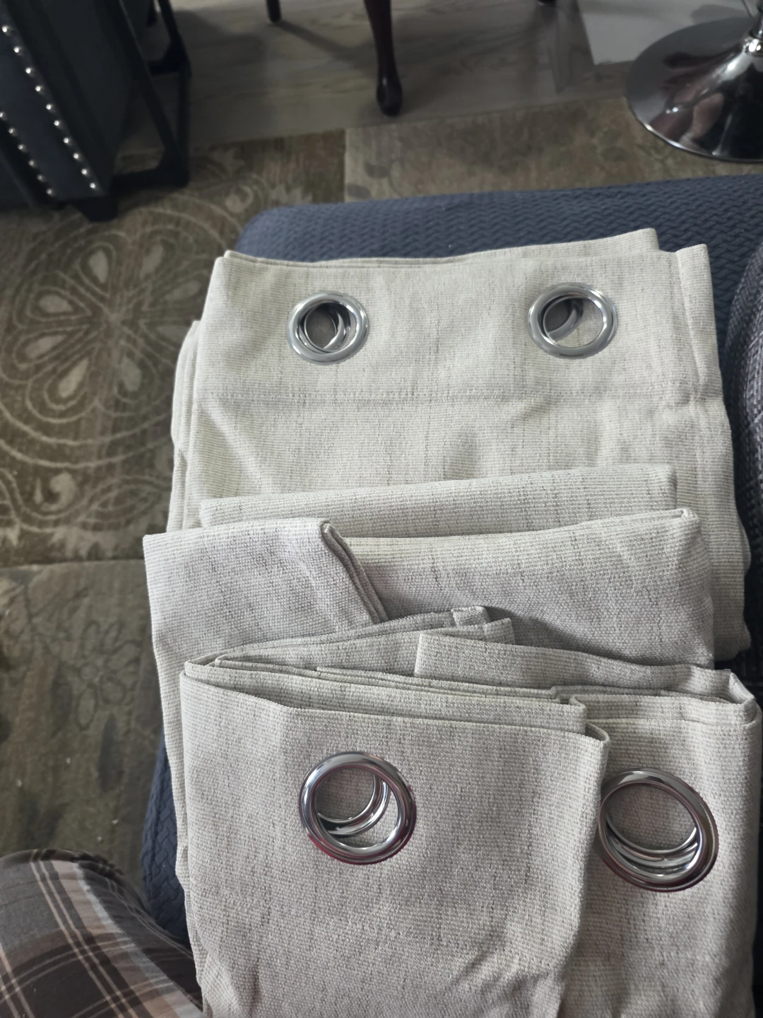 Set of 2 Beige Grommet Top Curtains