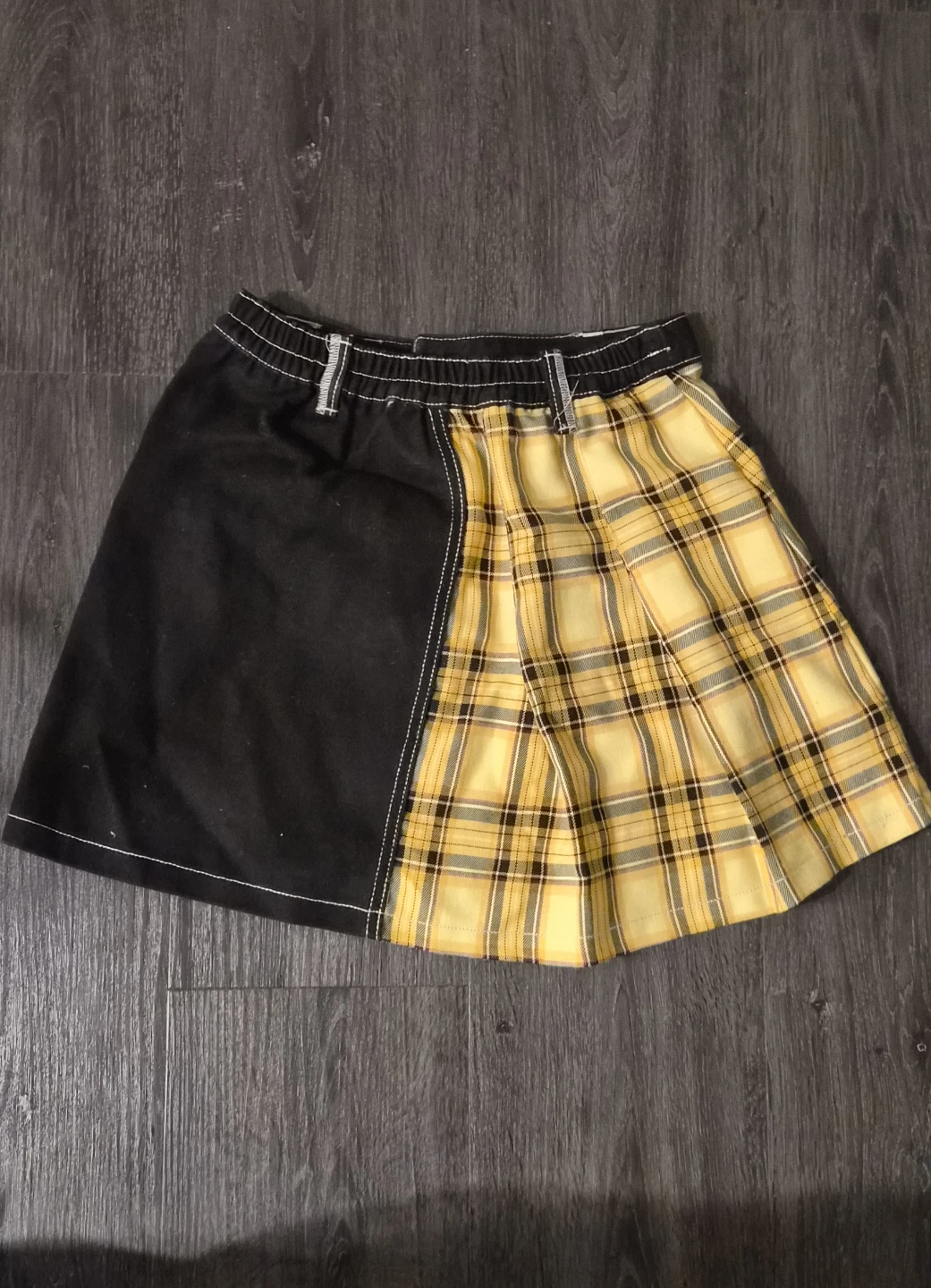 Split Plaid & Black Denim Mini Skirt - photo 2