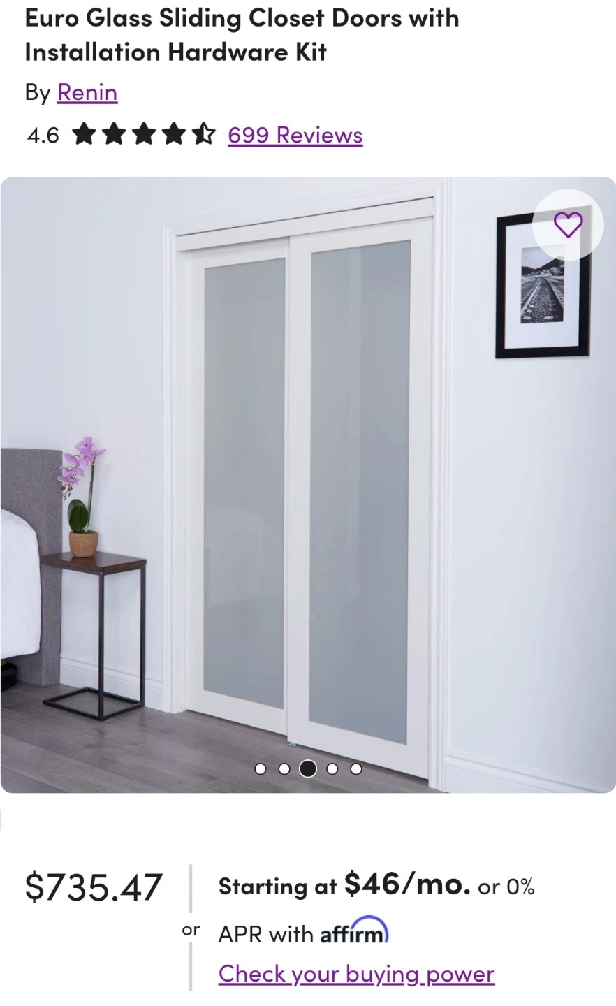 Renin Euro Glass Sliding Closet Doors with Hardware Kit - photo 2