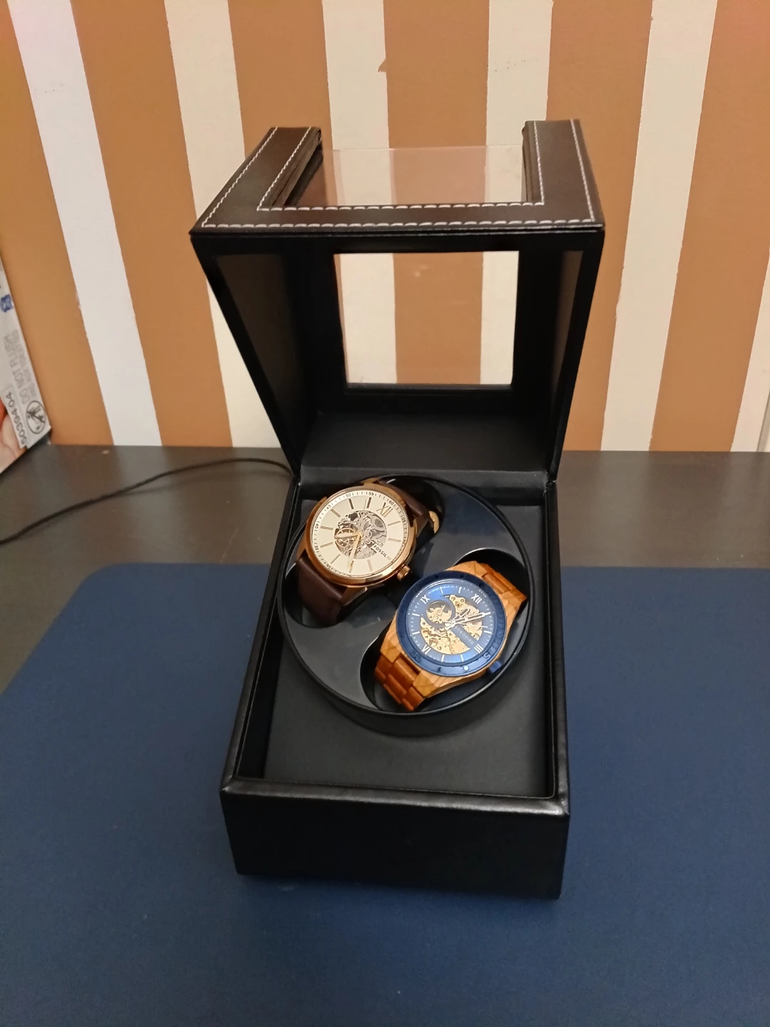 Black Leather Dual Watch Winder Box - photo 2