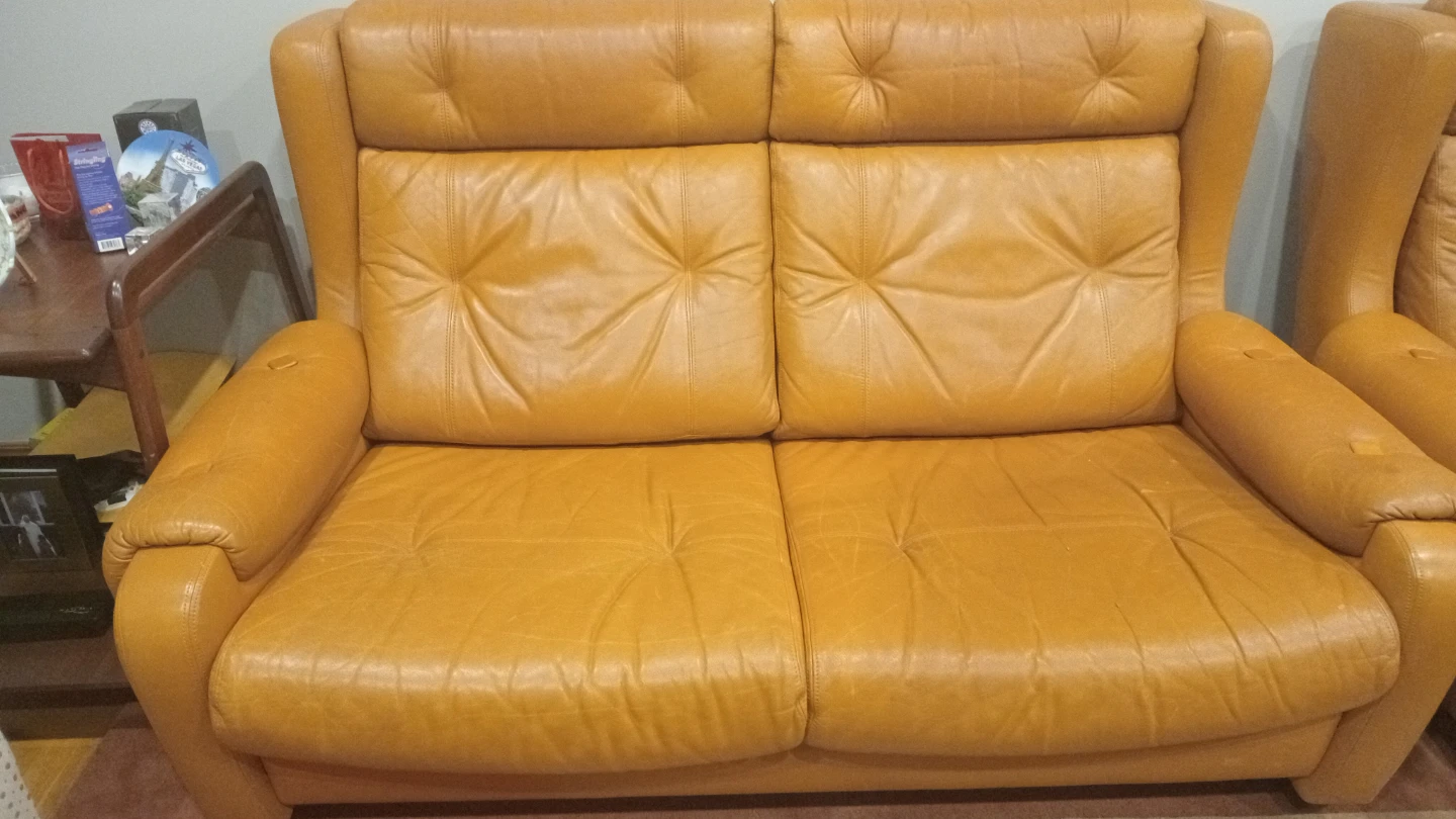 Orange Leather Sofa and Armchair Set