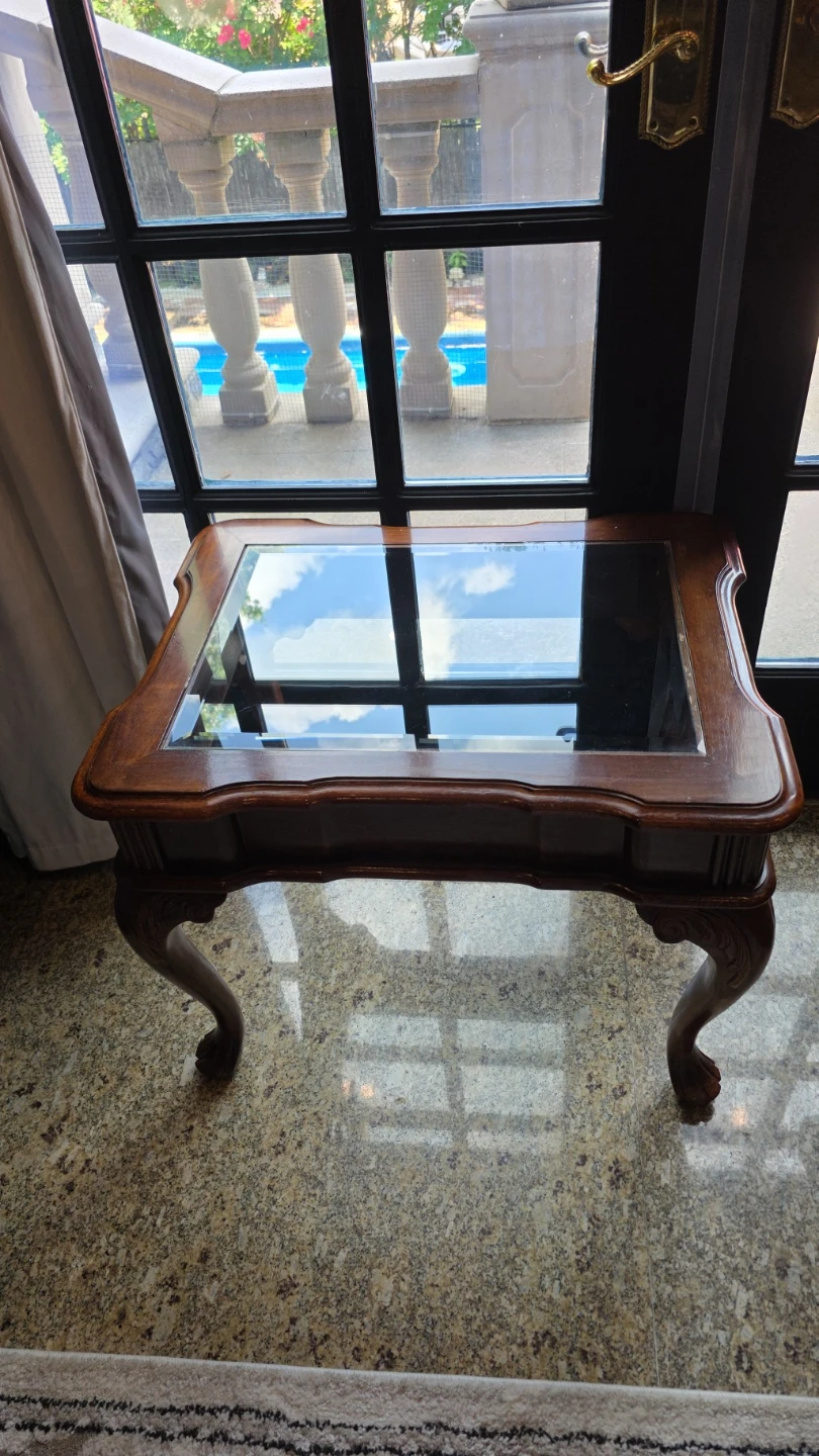 Antique Side Table with Glass Top