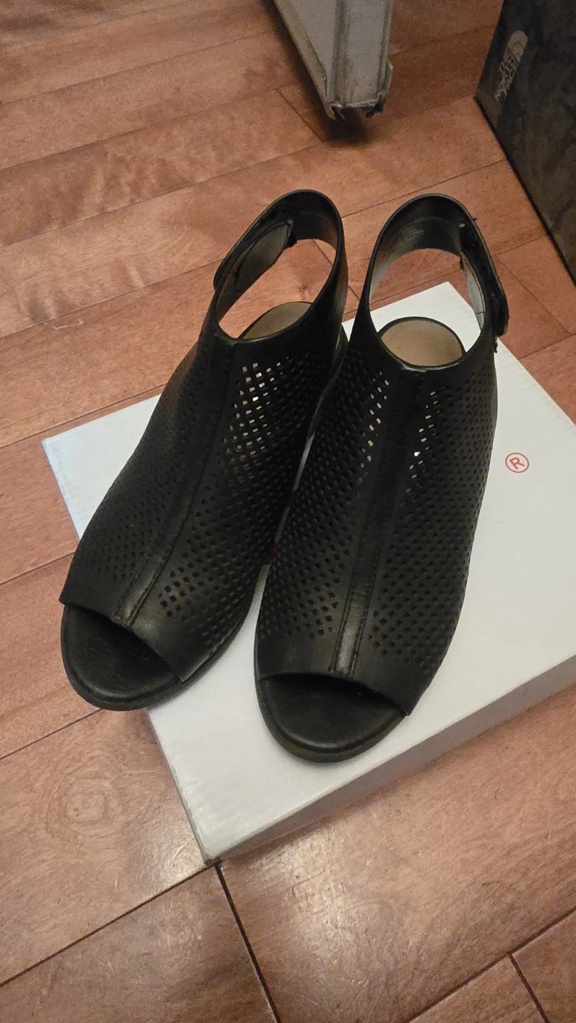 Black Perforated Heeled Sandals - Size 12