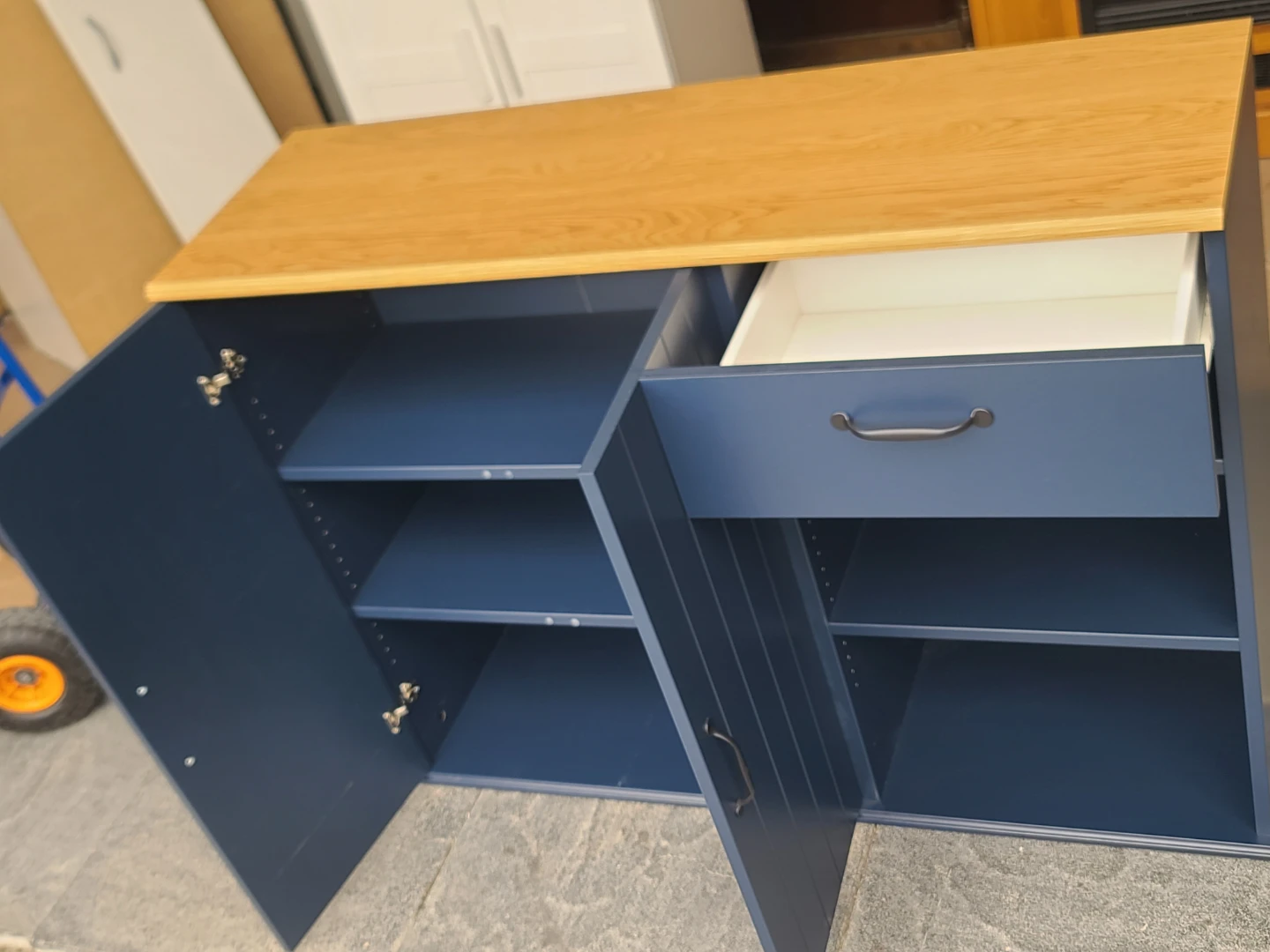 IKEA SKRUVBY Blue Storage Cabinet – Wood Top, Drawer & Shelves - photo 3