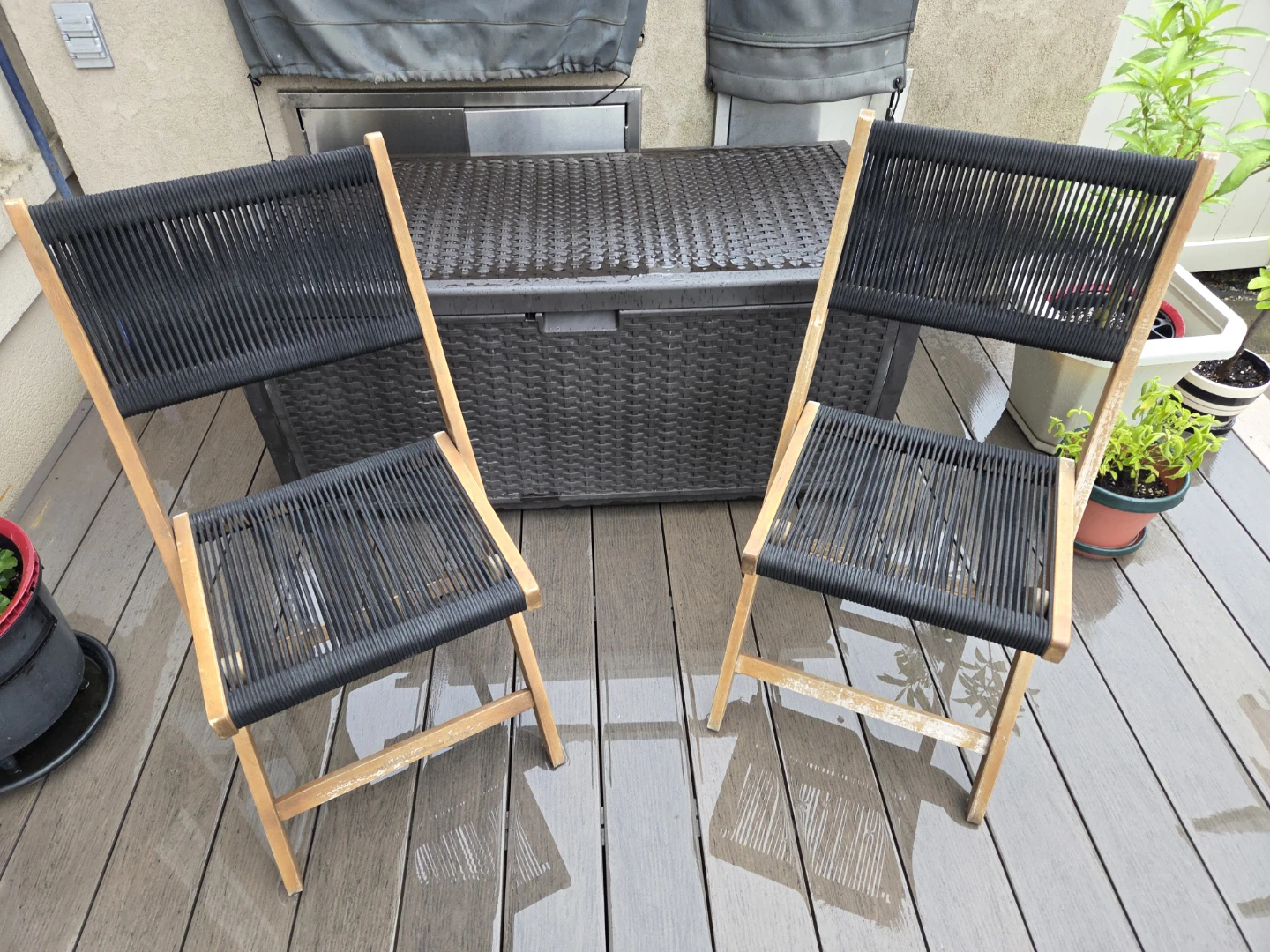 Wooden Folding Chair with Black Rope Seat and Back