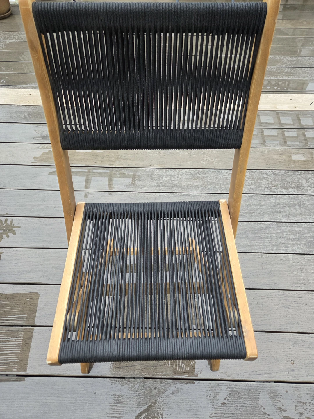 Wooden Folding Chair with Black Rope Seat and Back - photo 2