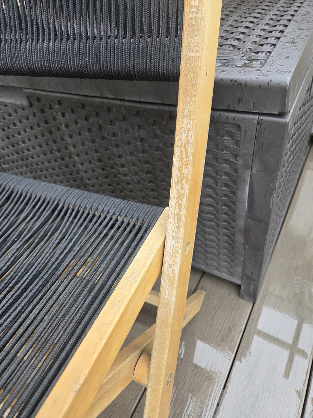 Wooden Folding Chair with Black Rope Seat and Back - photo 4