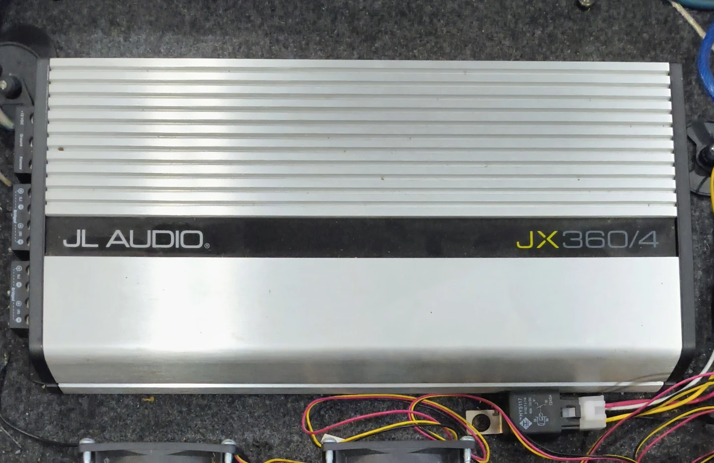 JL Audio JX360/4 and JX500/1 Amplifiers in enclosure