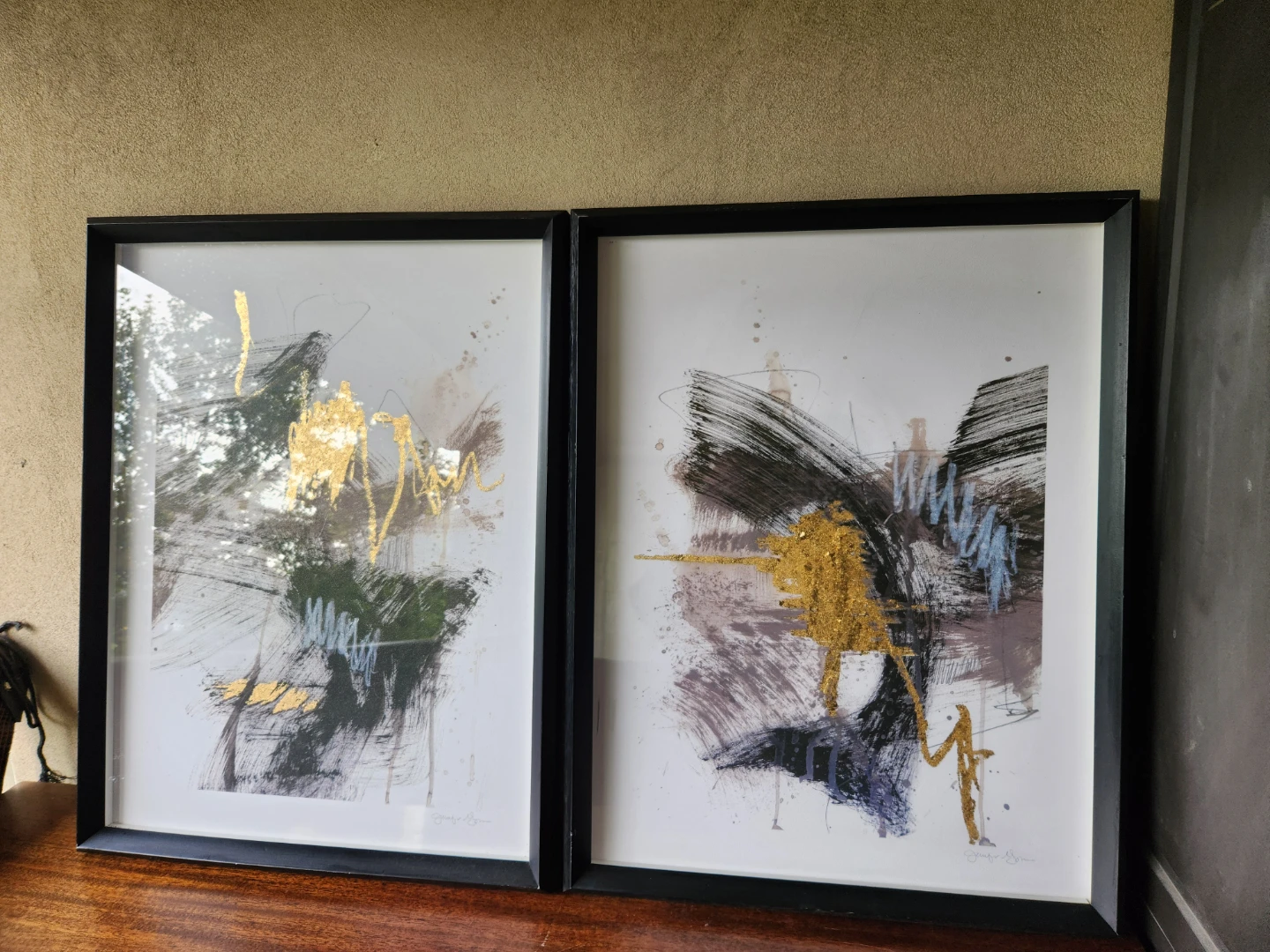 Set of 2 Abstract Framed Art Prints Gold Black Blue - photo 4