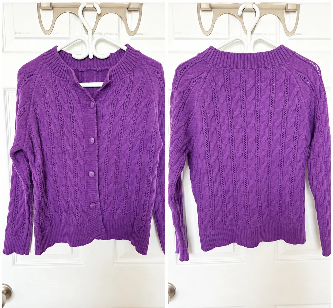 Purple Cable Knit Cardigan