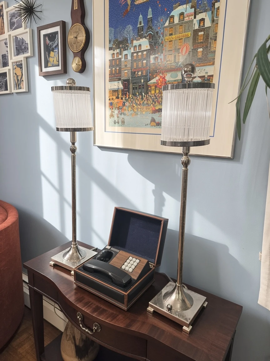 Matching Pair of Chrome & Glass Pleated Table Lamps - photo 2