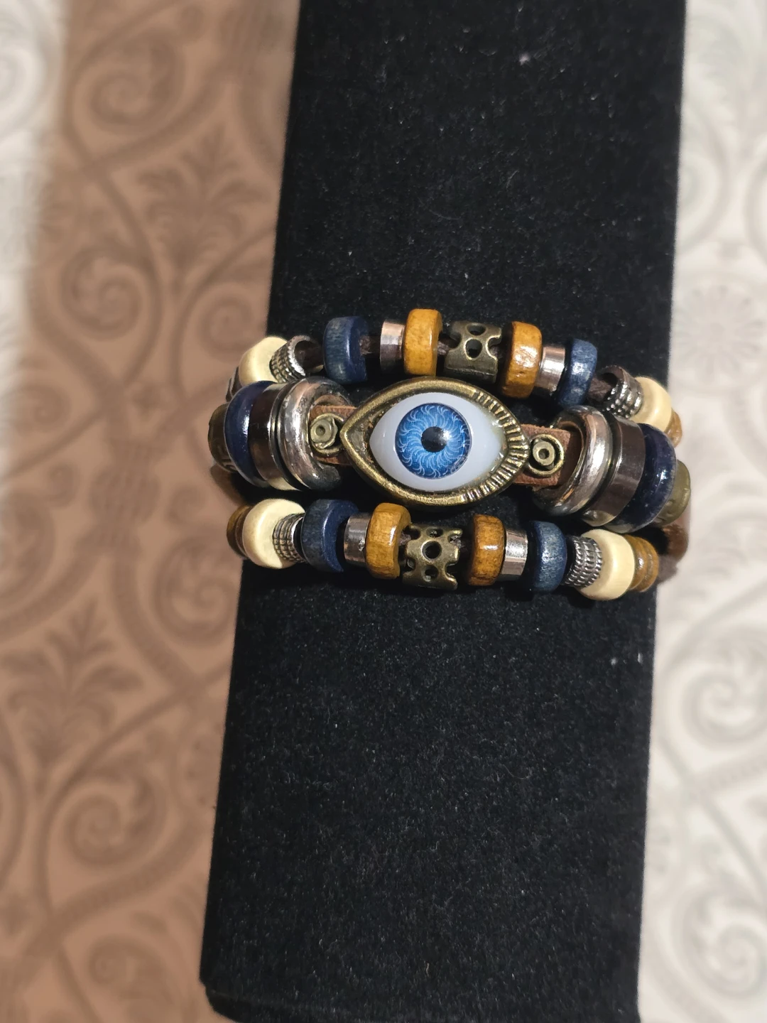Evil Eye Beaded Leather Bracelet