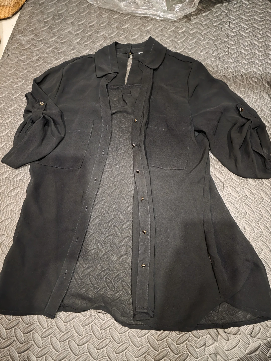 Black Sheer Button-Up Shirt