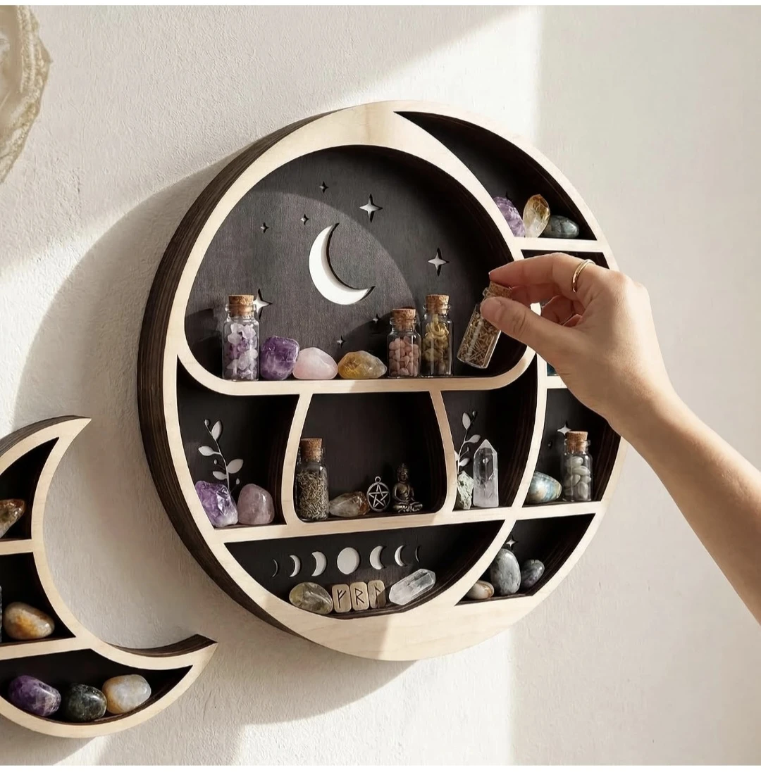 Celestial Moon Phase Display Shelf with LED Light - photo 4