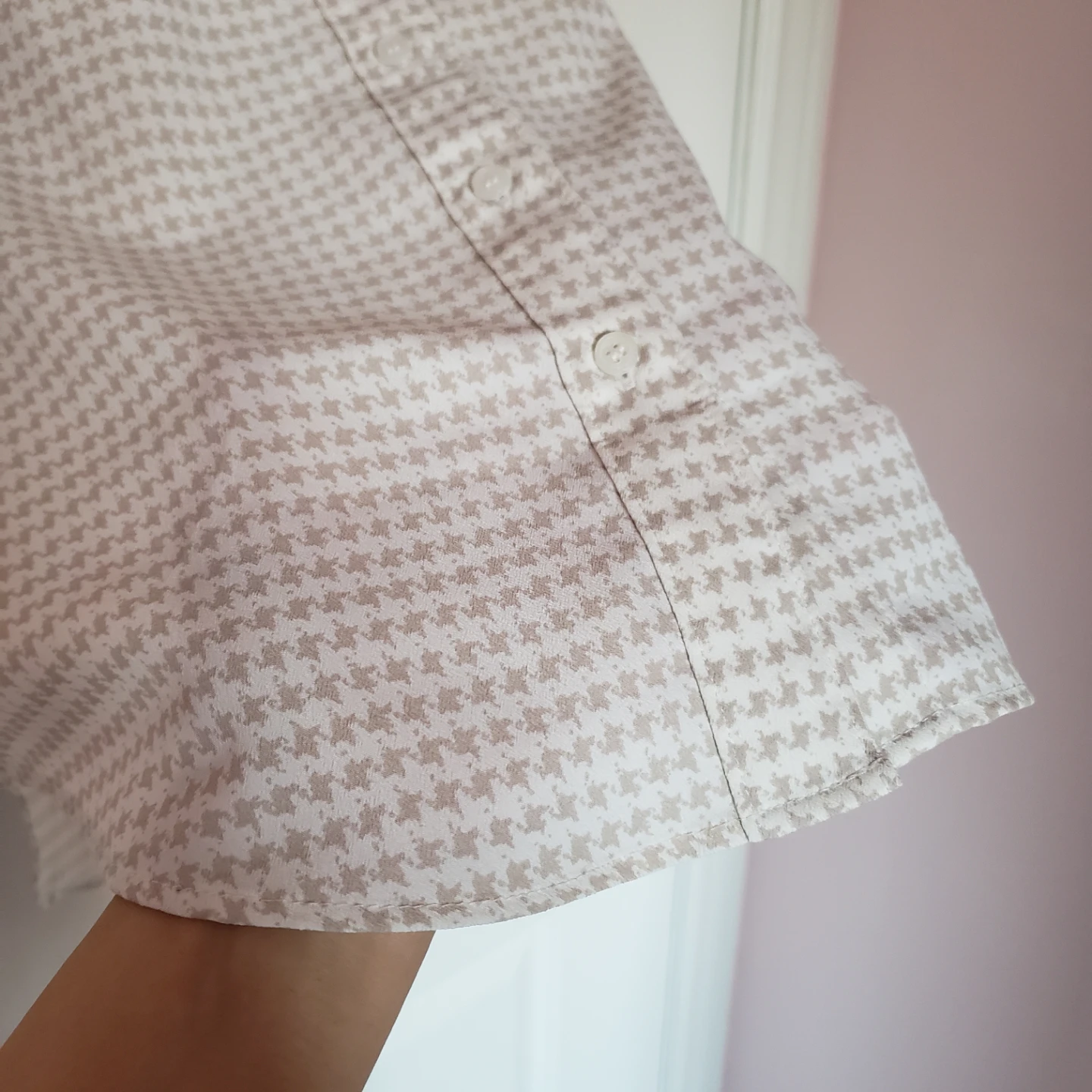 Beige Checkered Button-Down Blouse