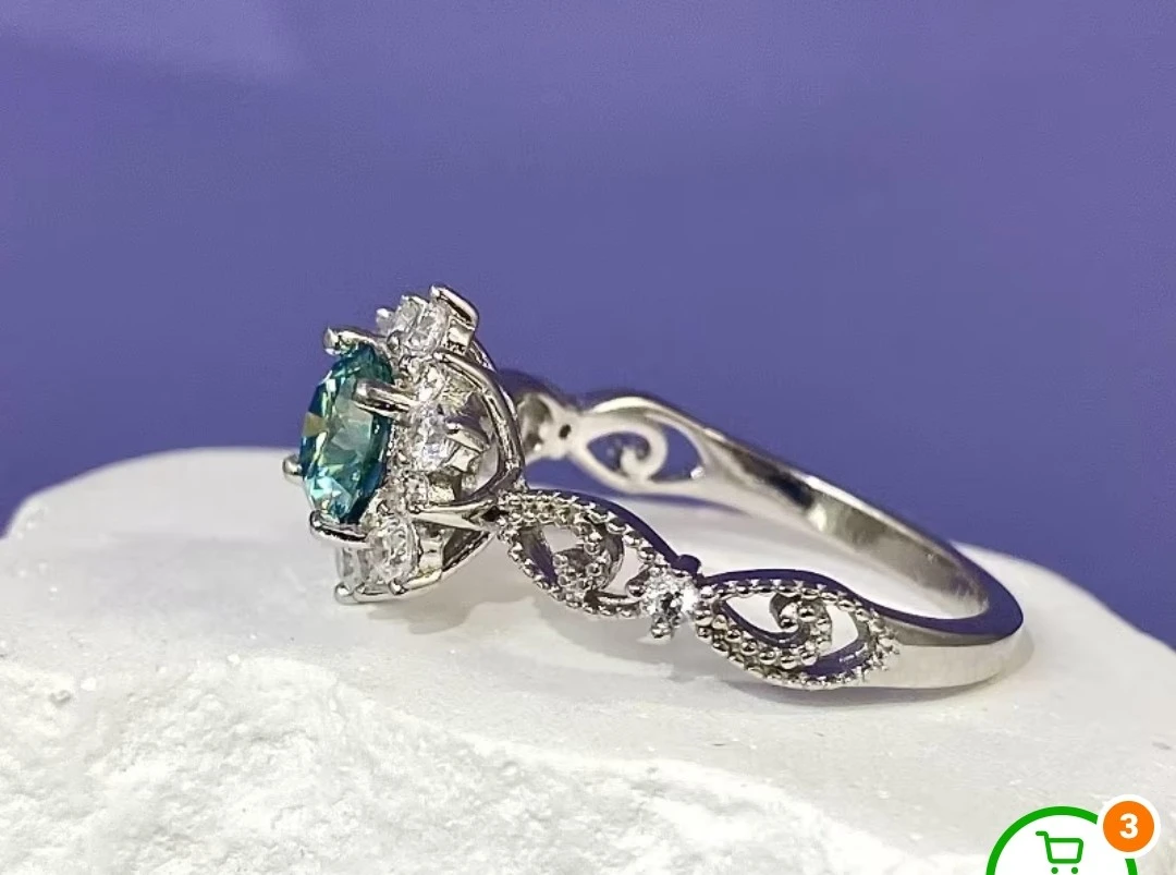 Stunning Blue Stone Halo Ring - photo 2