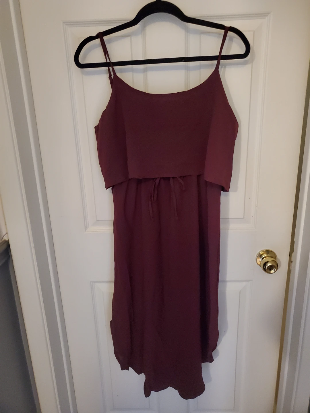 Burgundy Chiffon Popover Spaghetti Strap Midi Dress