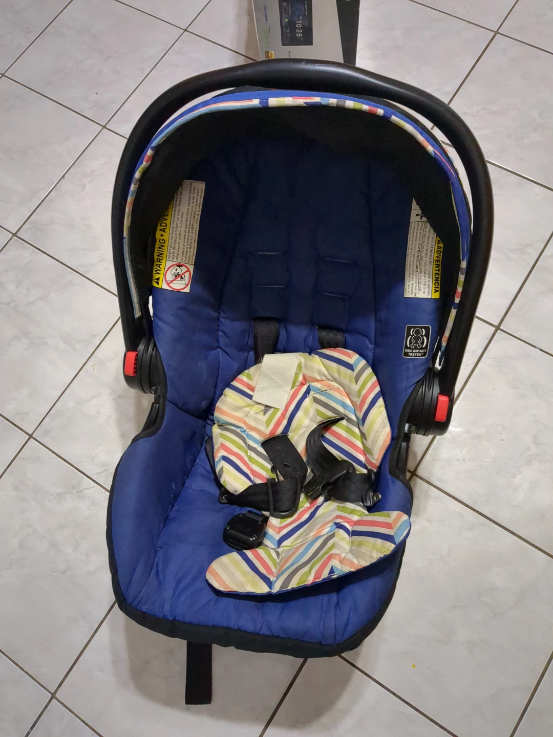 Blue Infant Car Seat with Striped Padding