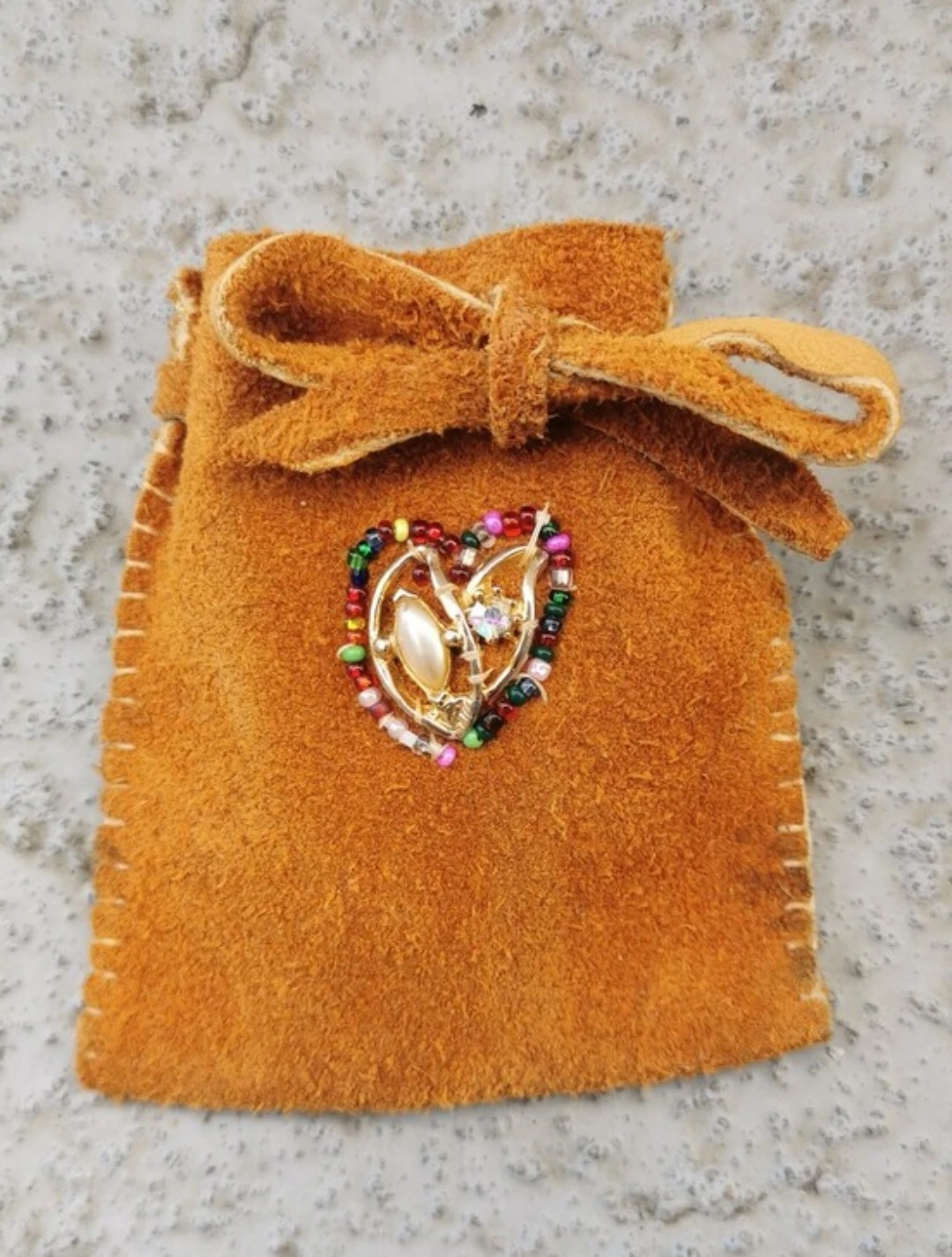 Vintage Handmade Deerskin Leather Indigenous Beaded Bag