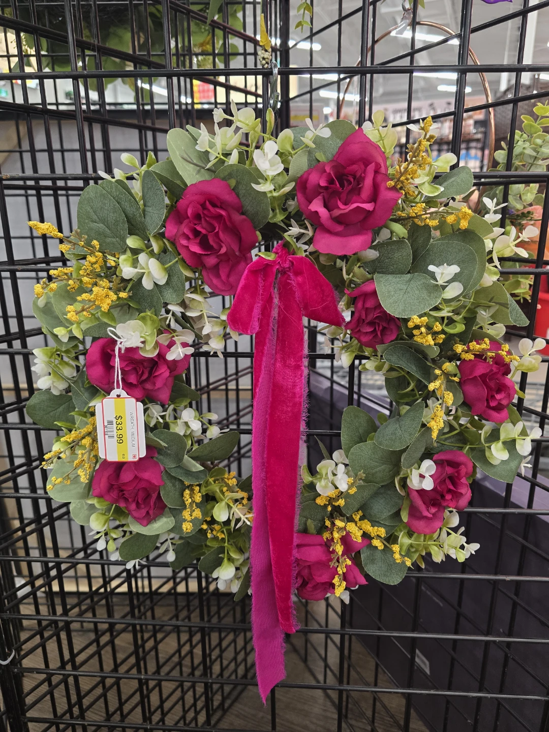 Floral Wreath with Pink Roses and Yellow Accents