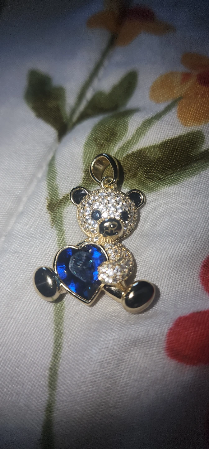Gold plated Teddy Bear Pendant with Blue Heart Crystal - photo 2
